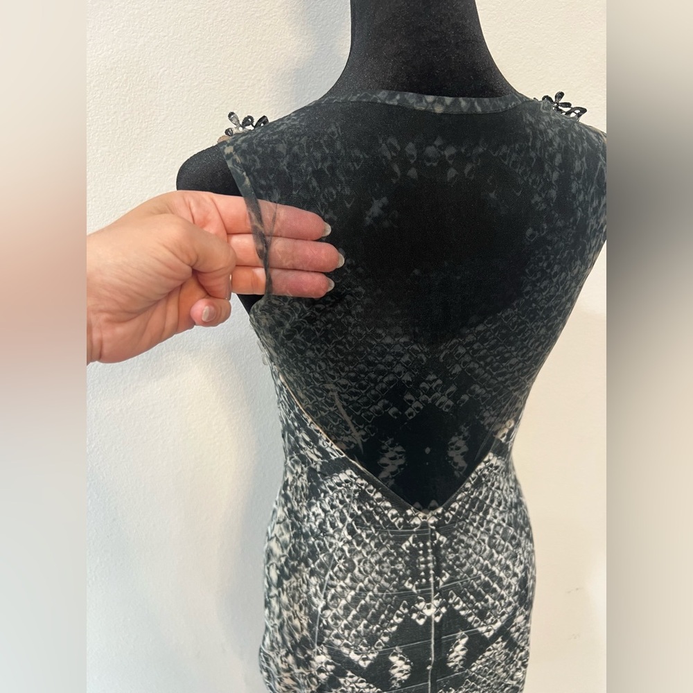 Brazilian Snake Print Bodycon Mini Dress Lace Cutout|Sheer Back| Size Small - Picture 6 of 7